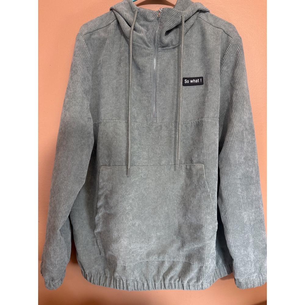 Manfinity Mens Corduroy Quarter Zip Hoodie Pastel Green Pullover Large